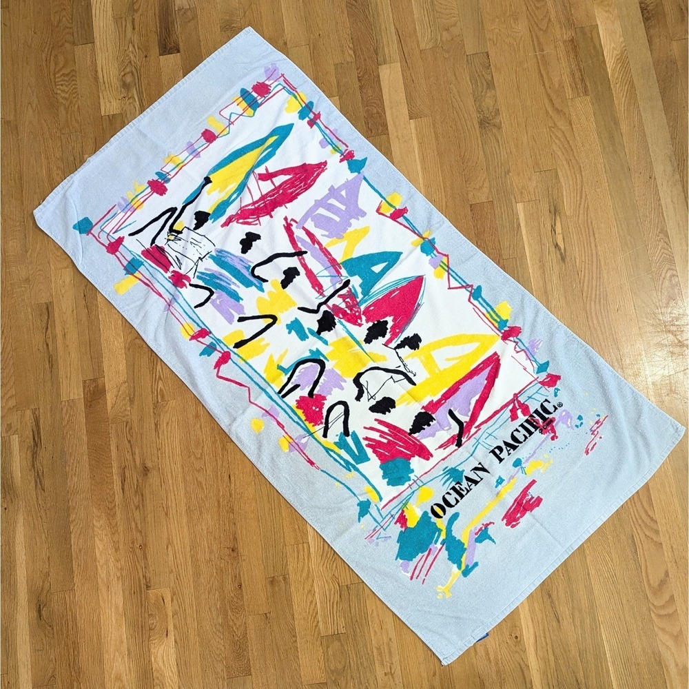 Vintage 1988 OP Ocean Pacific Beach Pool Towel Surf Boards Rad Graffiti TAIWAN
